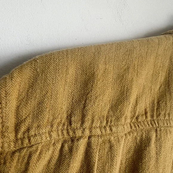 Imogene and Willie Mens Serra XXL Linen Cotton Herringbone Camp Shirt Yellow - Picture 9 of 10